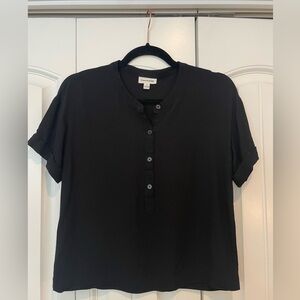 Black half button blouse